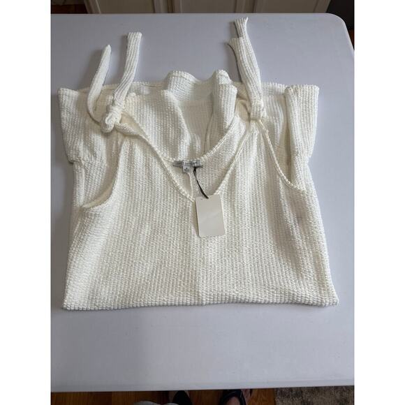 Green Envelope NWT White Textured Tie Strap Ruffle Hem Dress Size Medium Summer - Picture 9 of 9